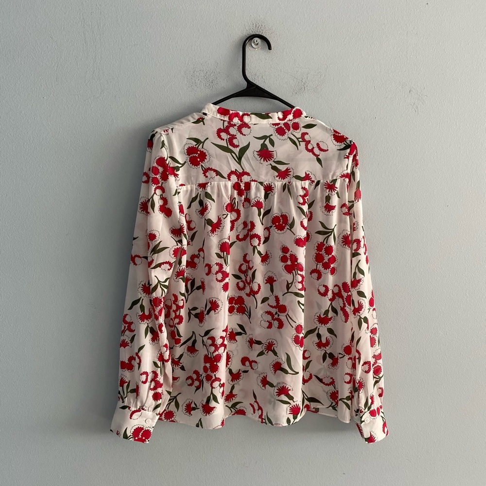 After Market White and Red Floral Print Long Sleeve Blouse - Picture 5 of 9